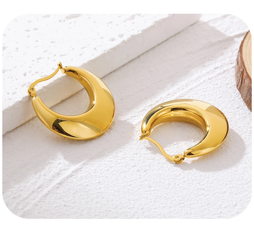 Hoop Earrings Chunky Glossy Metallic — 316L Stainless Steel · PS415