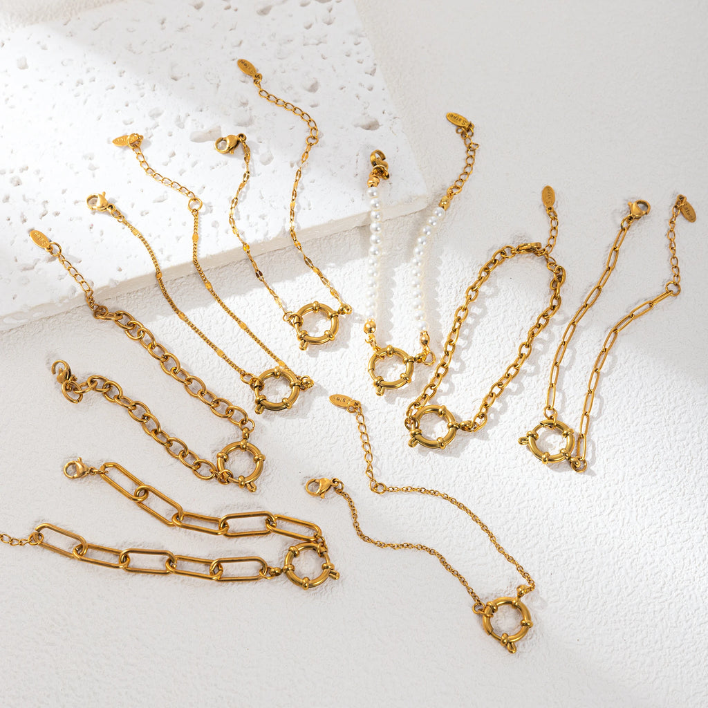 【DIY Chain】Titanium Steel Plated 18k Gold Basic Bracelet