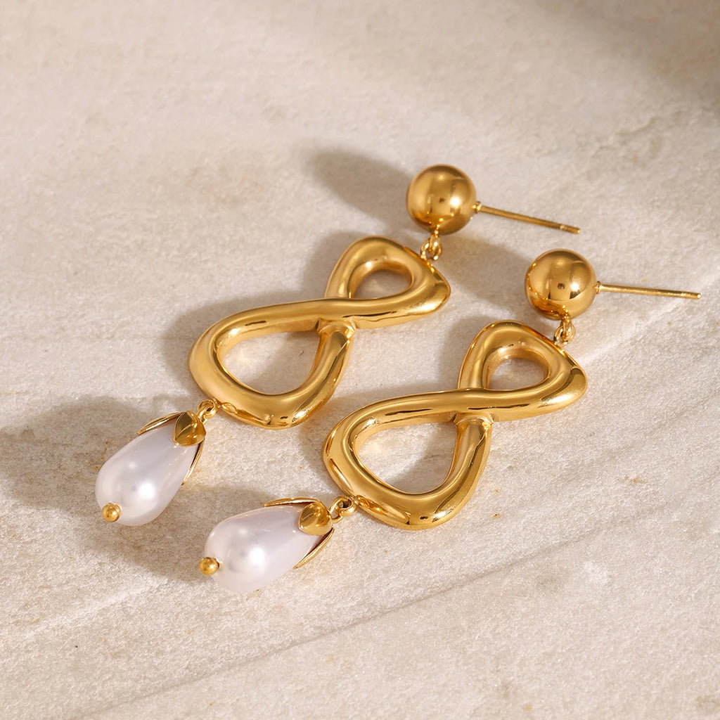 Teardrop Pearl Drop Earrings — Stainless Steel · PS086