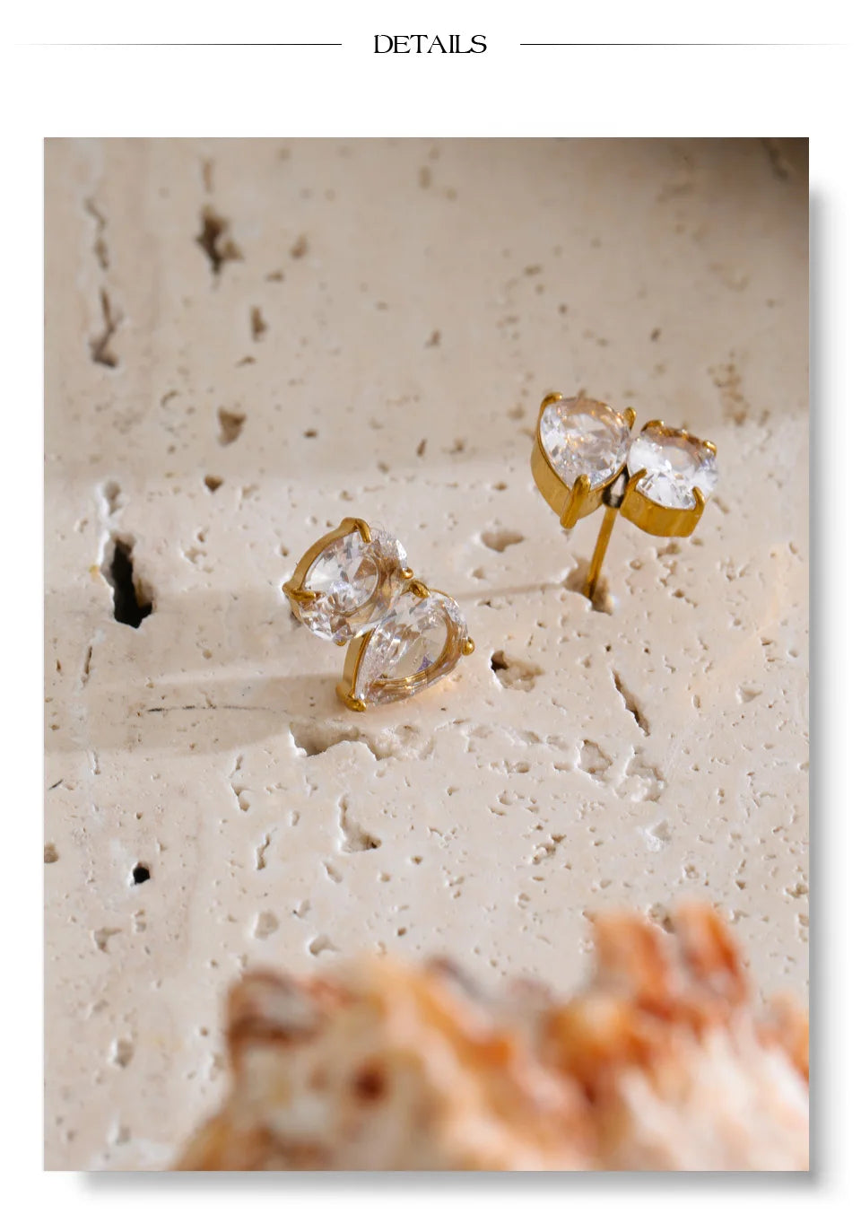 Cubic Zirconia Geometric Earrings — Gold-Plated Stainless Steel with Cubic Zirconia · PS1351