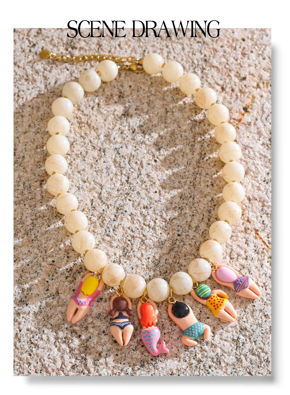 Resin glass natural stone necklace in gold-plated stainless steel with natural stone and resin.