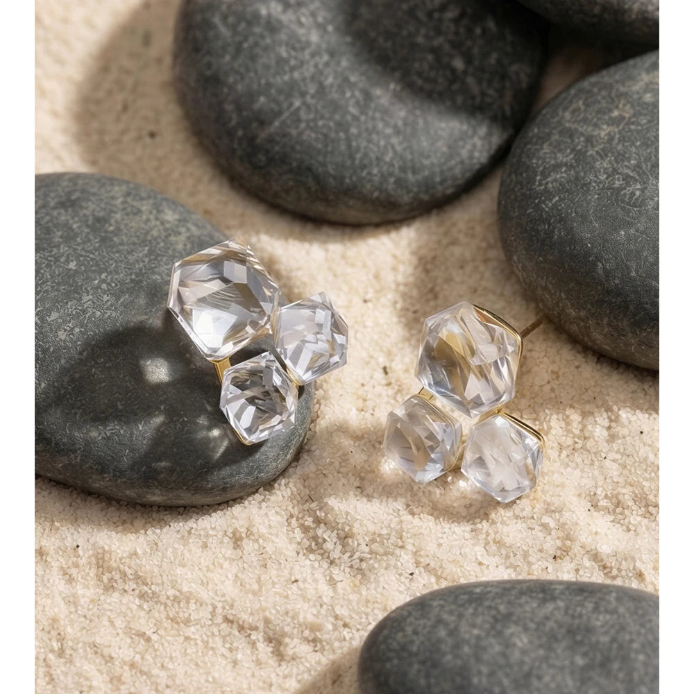 Crystal Geometric Earrings — Stainless Steel with Crystal · PS1154