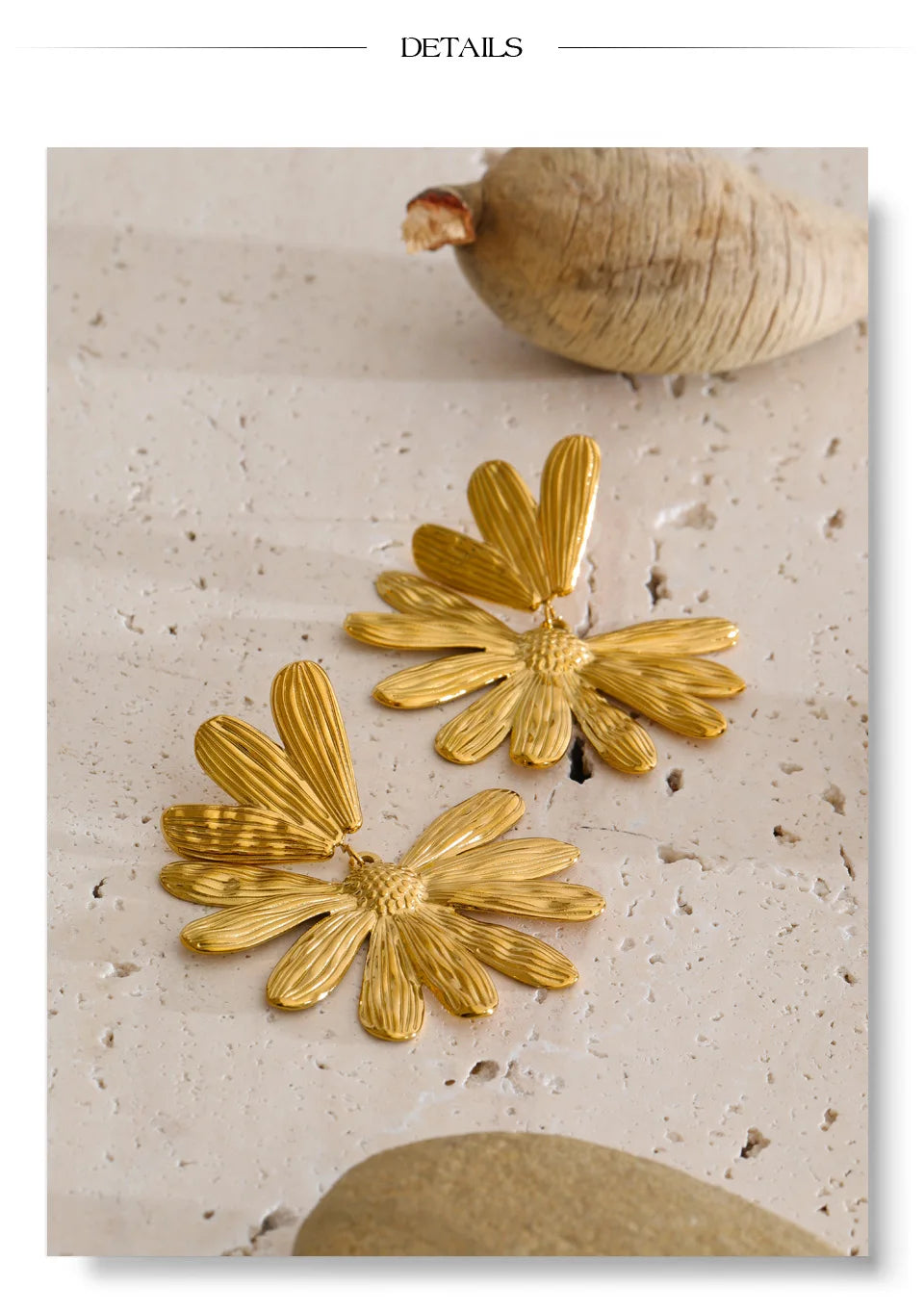 Flower Earrings — Gold-Plated Stainless Steel · PS1213