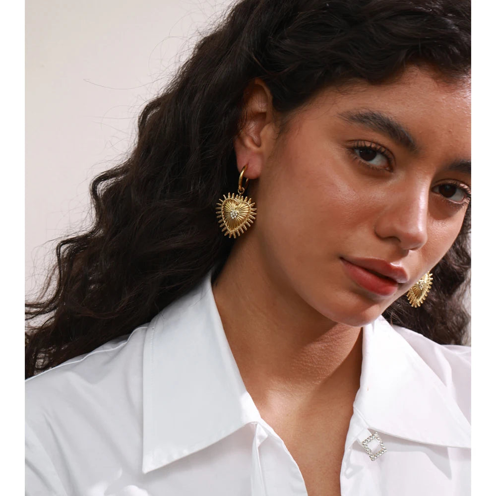 Cubic Zirconia Heart Earrings — Gold-Plated Stainless Steel with Cubic Zirconia · PS1622