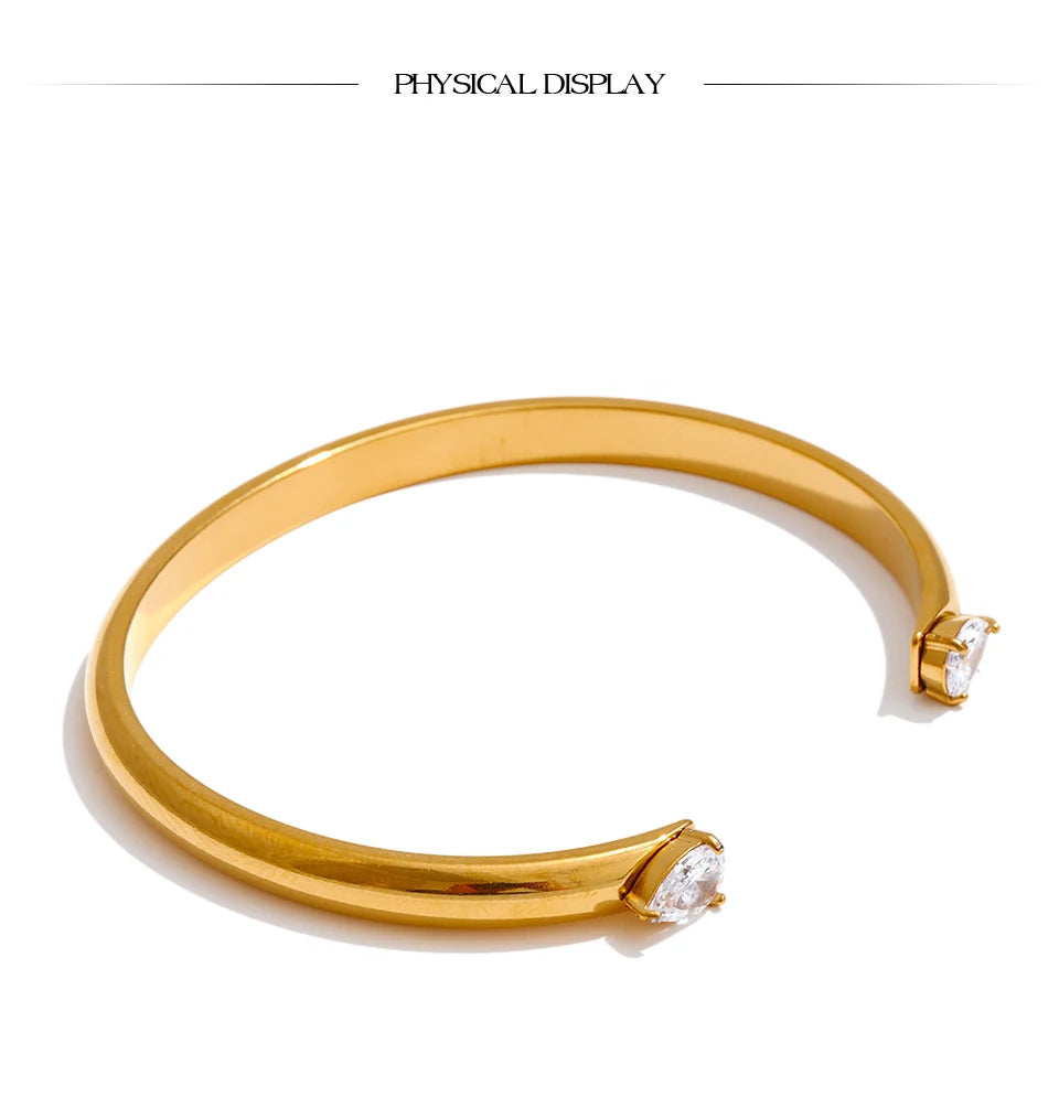 Cubic Zirconia Geometric Bracelet — Gold-Plated Stainless Steel with Cubic Zirconia · PS1592