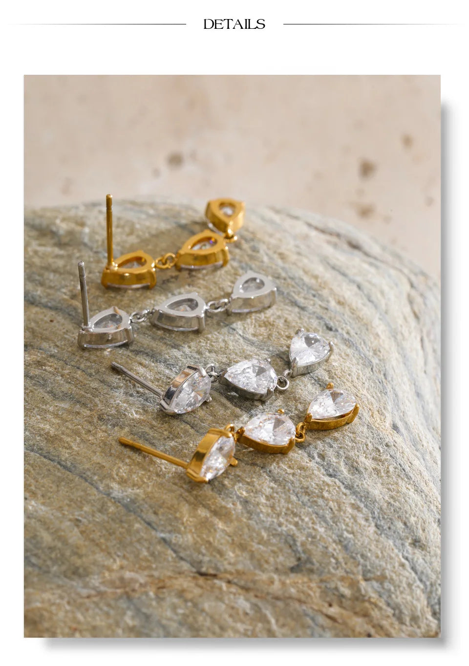 Cubic Zirconia Geometric Earrings — Gold-Plated Stainless Steel with Cubic Zirconia · PS1410