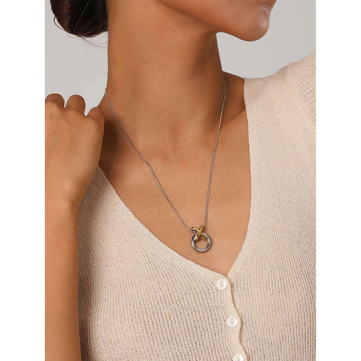 Two-Tone Heart Chain Necklace — Stainless Steel · PS360