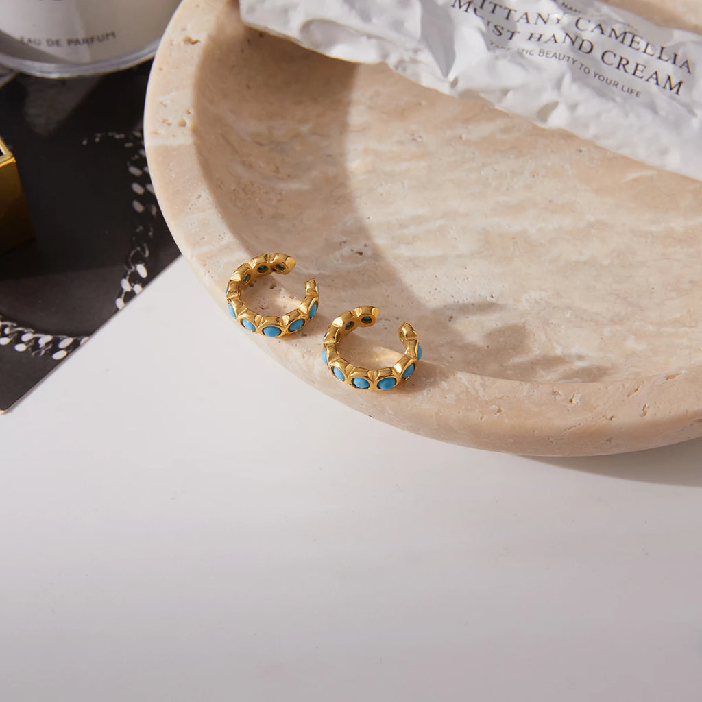 Blue Turquoise Ear Clip — Stainless Steel · PS281
