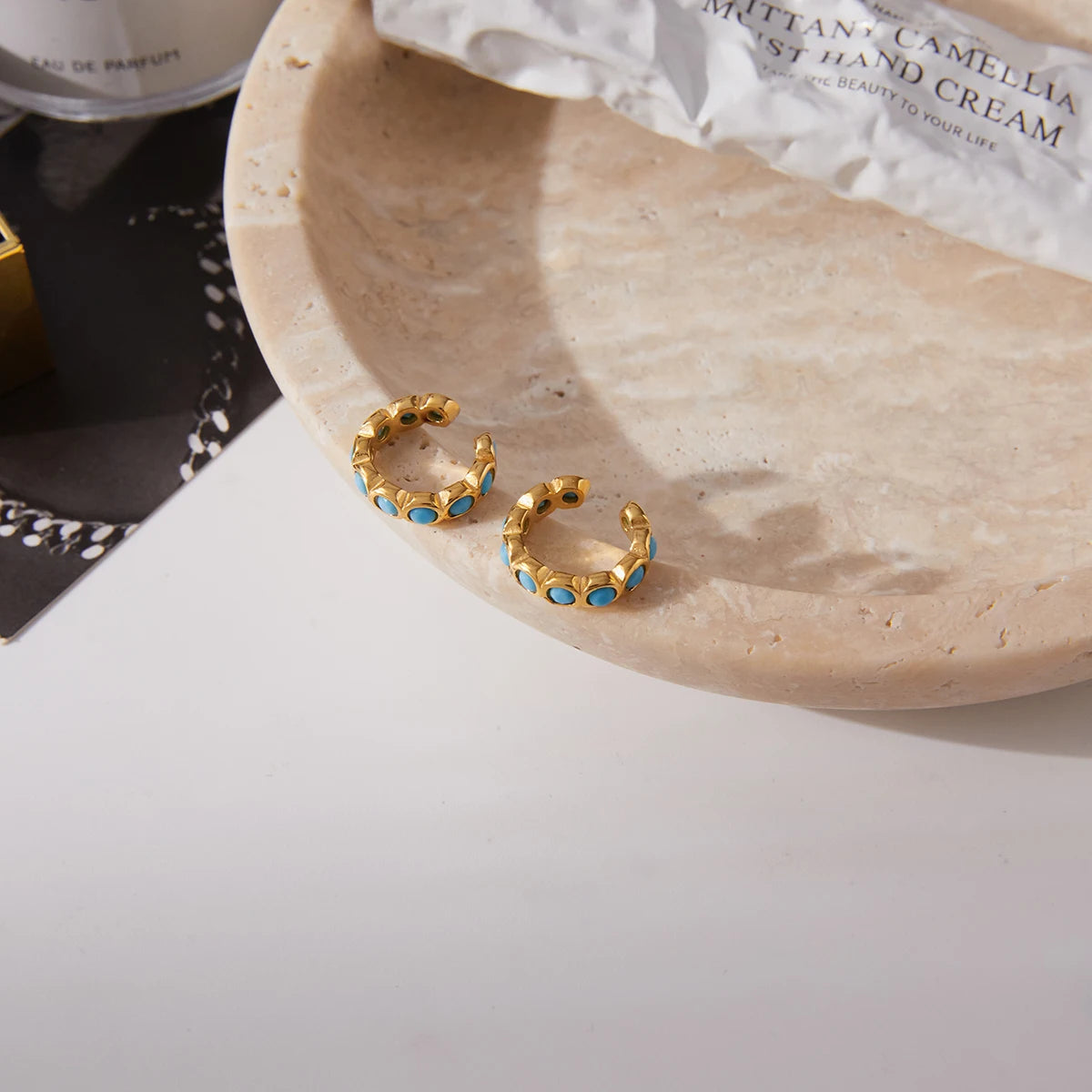Blue Turquoise Ear Clip — Stainless Steel · PS281