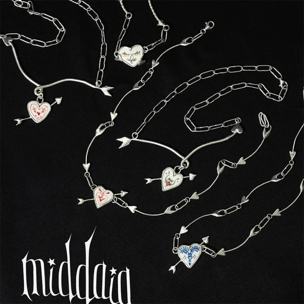 Vintage necklace with one arrow piercing personalized flower pattern, paperclip chain, gold-plated and color preserving