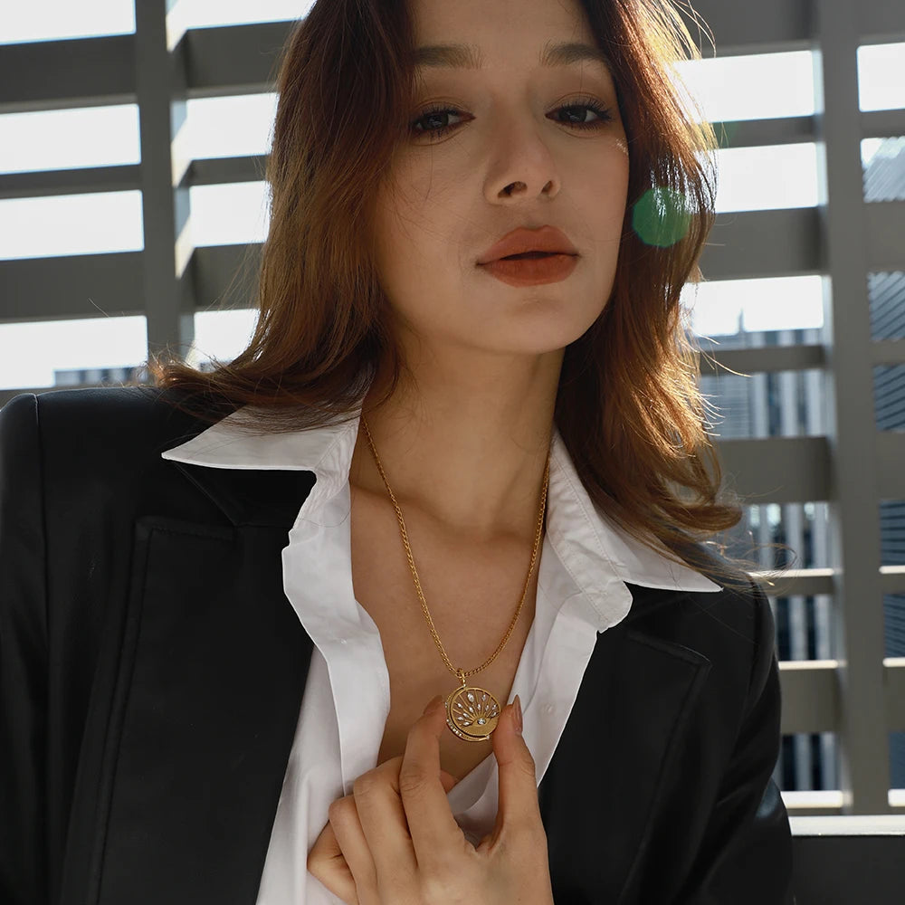 Hollow Eye CZ Pendant Necklace — Stainless Steel · PS318
