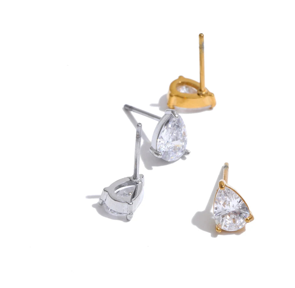 Cubic Zirconia Geometric Earrings — Gold-Plated Stainless Steel with Cubic Zirconia · PS2019