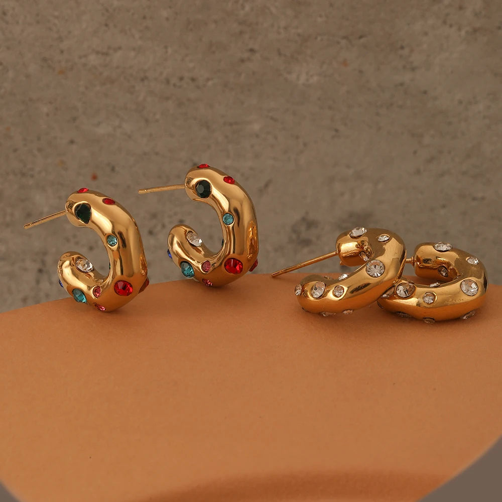 Color CZ Hoop Earrings — Stainless Steel · PS053