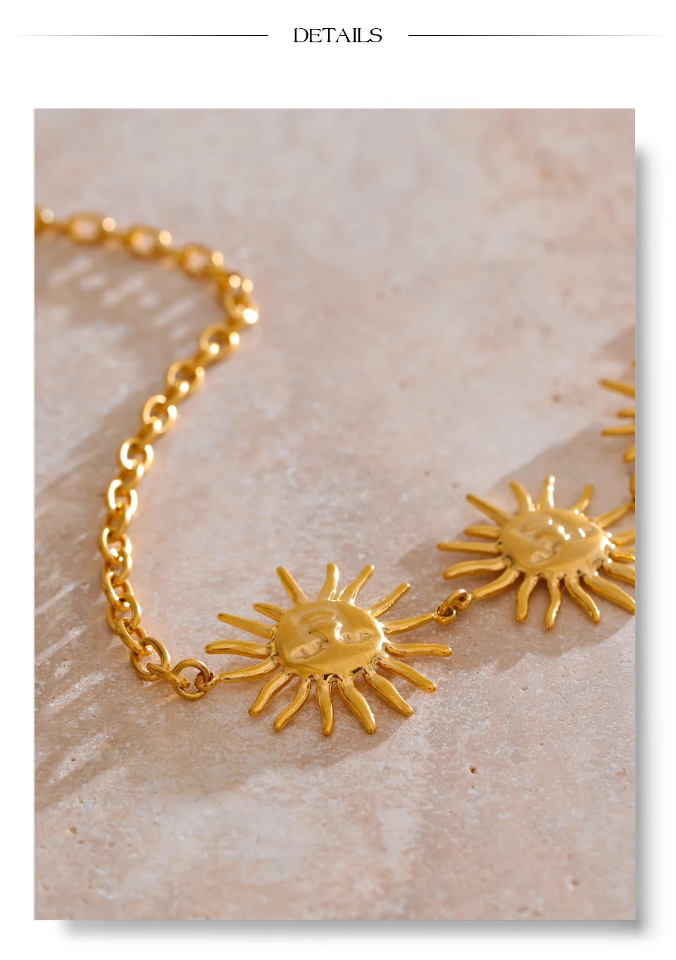 Sun geometric chain necklace in 18K gold-plated stainless steel.