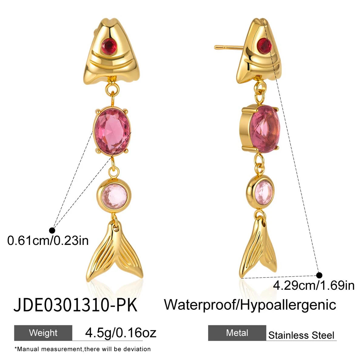 Fish Pendant CZ Earrings — Stainless Steel · PS305