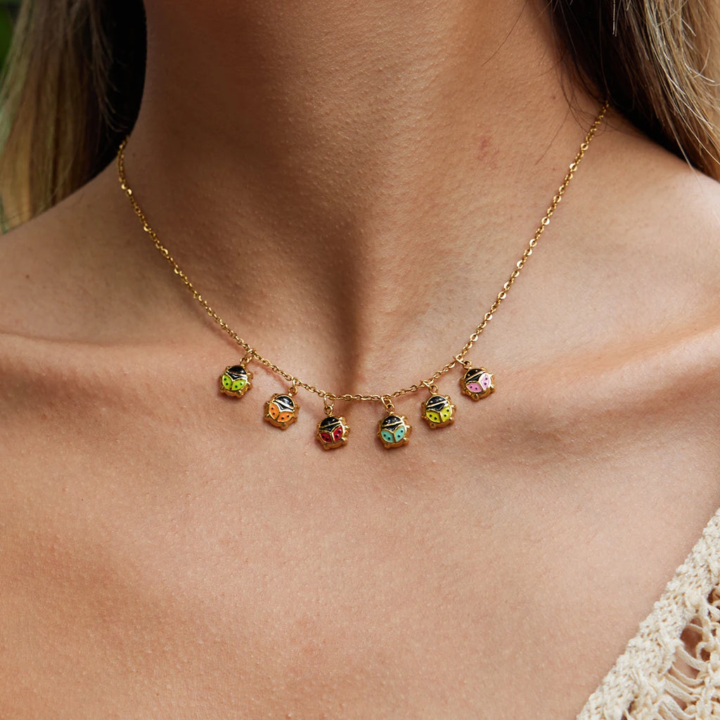 Green Stone Charm Necklace — Stainless Steel · PS179
