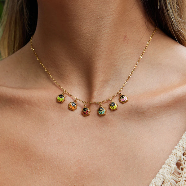 Green Stone Charm Necklace — Stainless Steel · PS179