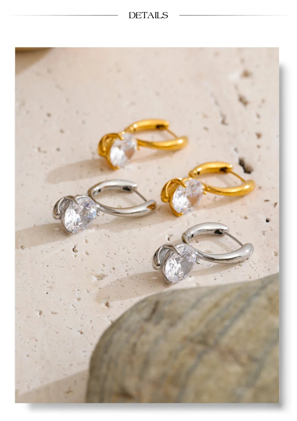 Cubic Zirconia Geometric Earrings — Gold-Plated Stainless Steel with Cubic Zirconia · PS1493