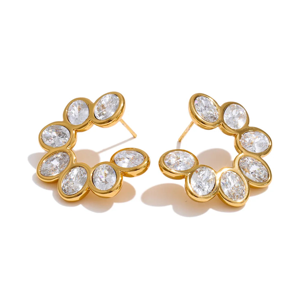 Cubic Zirconia Geometric Earrings — Gold-Plated Stainless Steel with Cubic Zirconia · PS1210