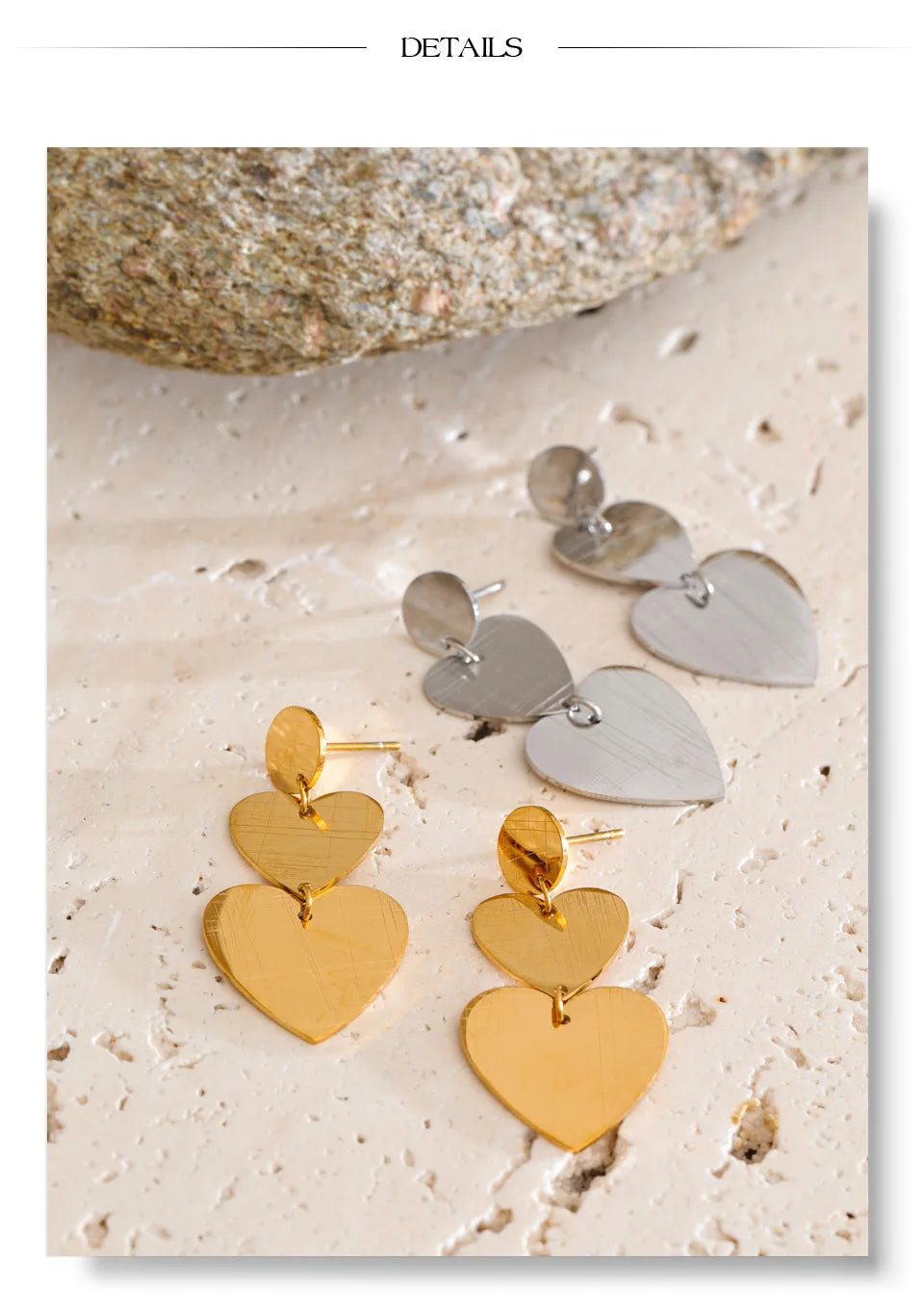 Heart earrings in gold-plated stainless steel.