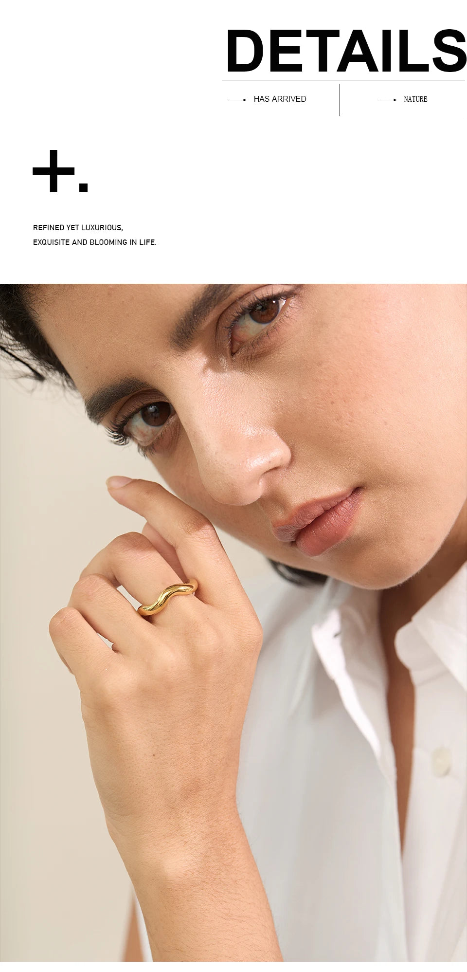 Geometric ring in 18K gold-plated stainless steel.