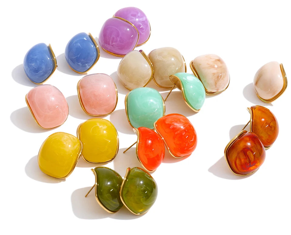 Resin Acrylic Y2K Earrings — Gold-Plated Stainless Steel with Resin and Acrylic · PS1858