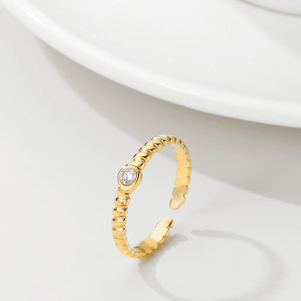Zircon Adjustable Opening Irregular Shape Ring — 316L Stainless Steel · PS444