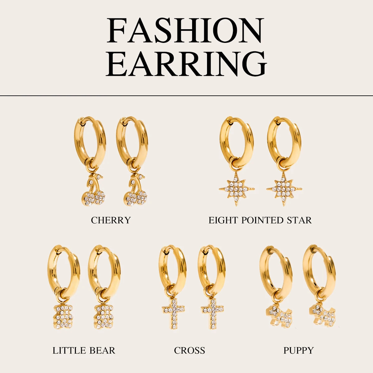 Cherry Star Cross Earrings — Stainless Steel · PS290