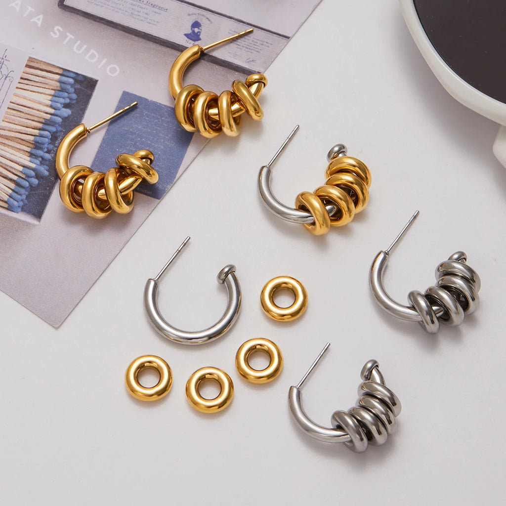 Two-Tone C-Shaped Hoop Earrings — Stainless Steel · PS354