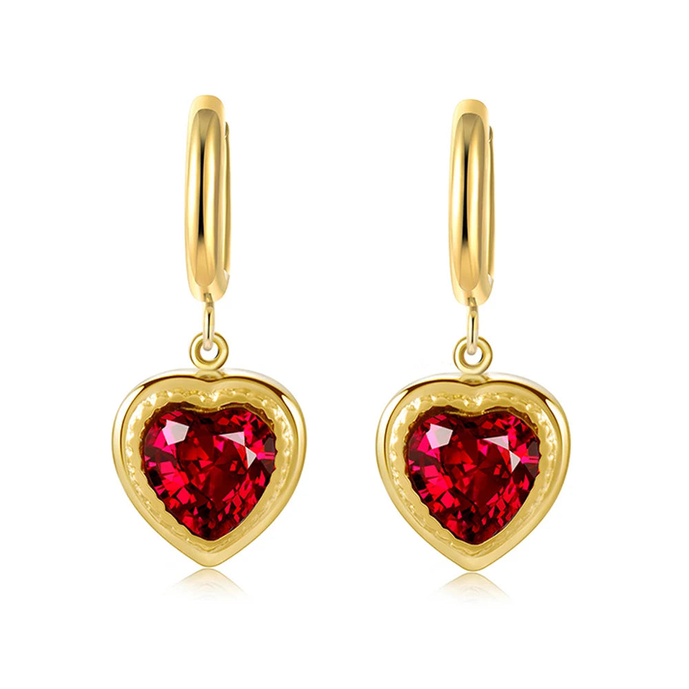 Dangle Earrings Zircon Crystal Heart Charm — 316L Stainless Steel · PS482