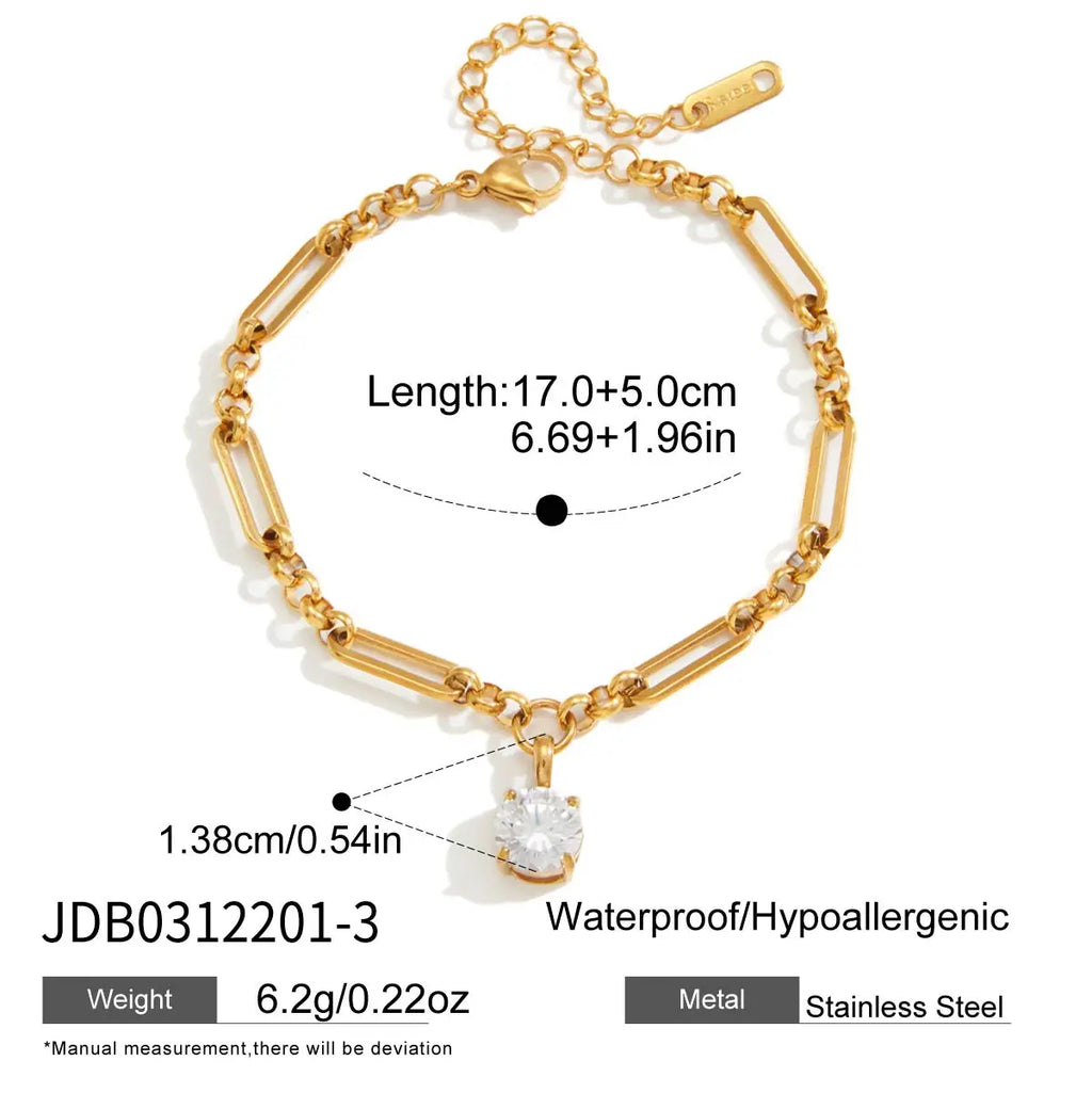 CZ Drop Chain Bracelet Stack — Stainless Steel · PS008