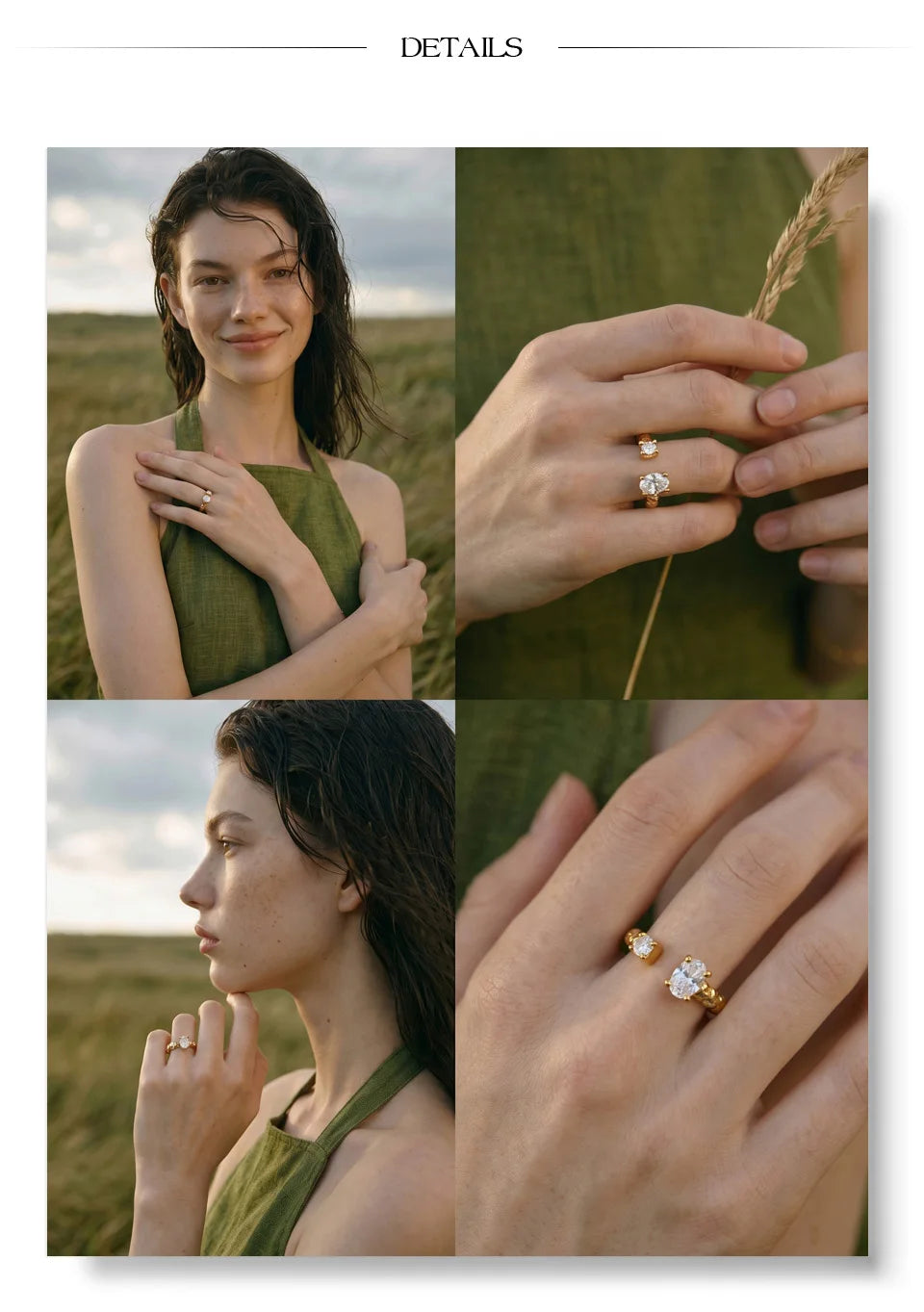 Cubic zirconia geometric ring in 18K gold-plated stainless steel with cubic zirconia.