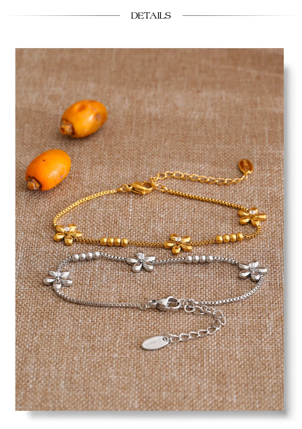 Cubic Zirconia Flower Geometric Bracelet — Gold-Plated Stainless Steel with Cubic Zirconia · PS1032