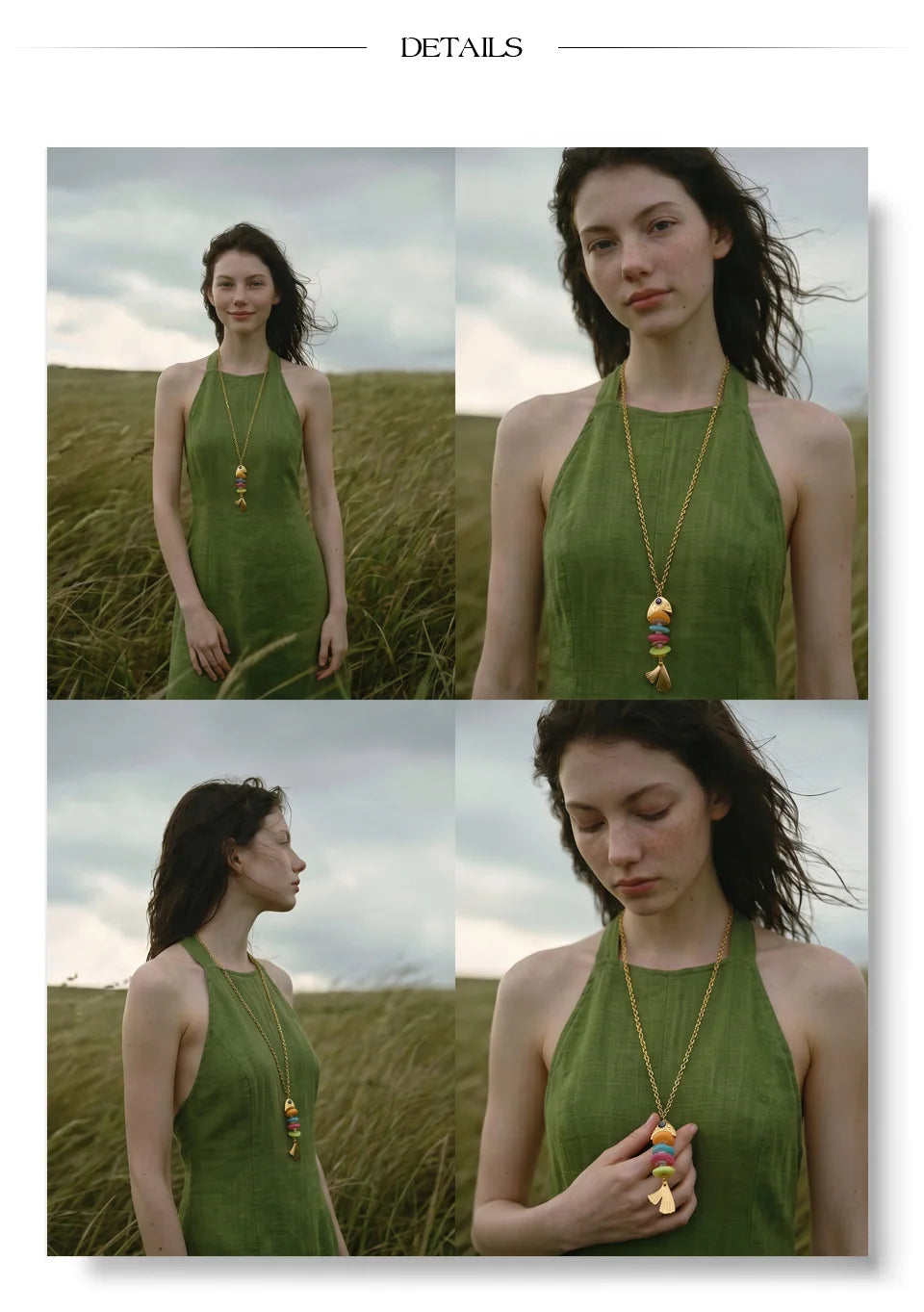 Resin Multi-Color Geometric Necklace — Gold-Plated Stainless Steel with Resin · PS2307
