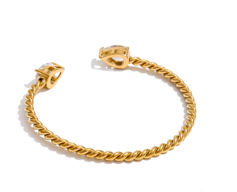 Cubic Zirconia Geometric Bracelet — Gold-Plated Stainless Steel with Cubic Zirconia · PS2182