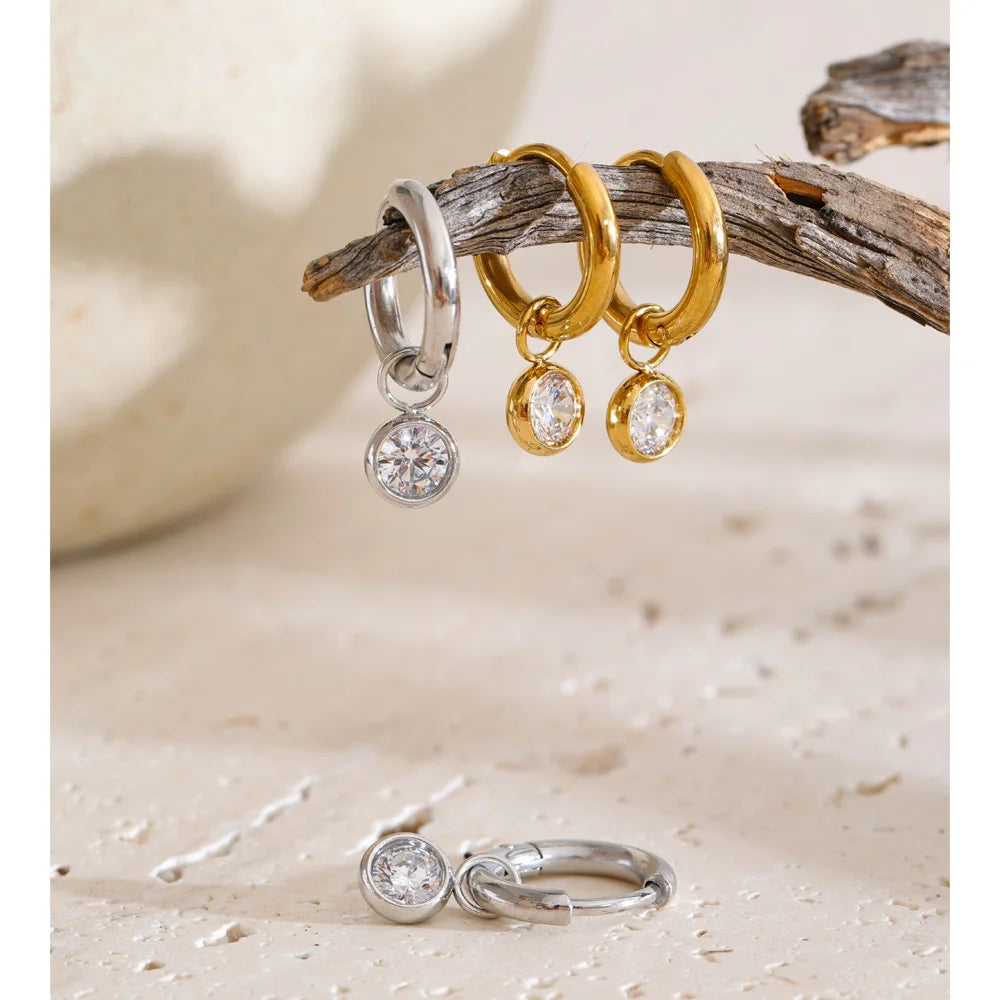 Cubic Zirconia Geometric Earrings — Gold-Plated Stainless Steel with Cubic Zirconia · PS1301