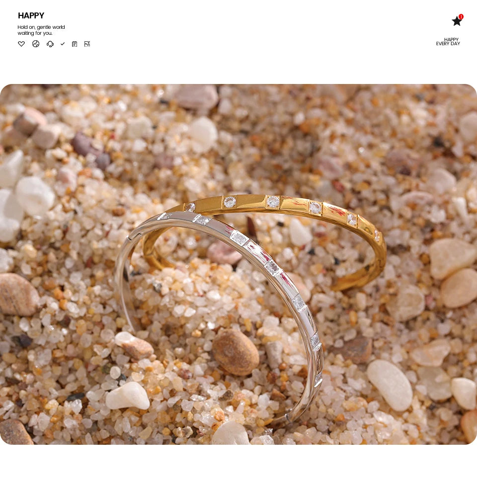 Cubic Zirconia Geometric Bracelet — Gold-Plated Stainless Steel with Cubic Zirconia · PS2077