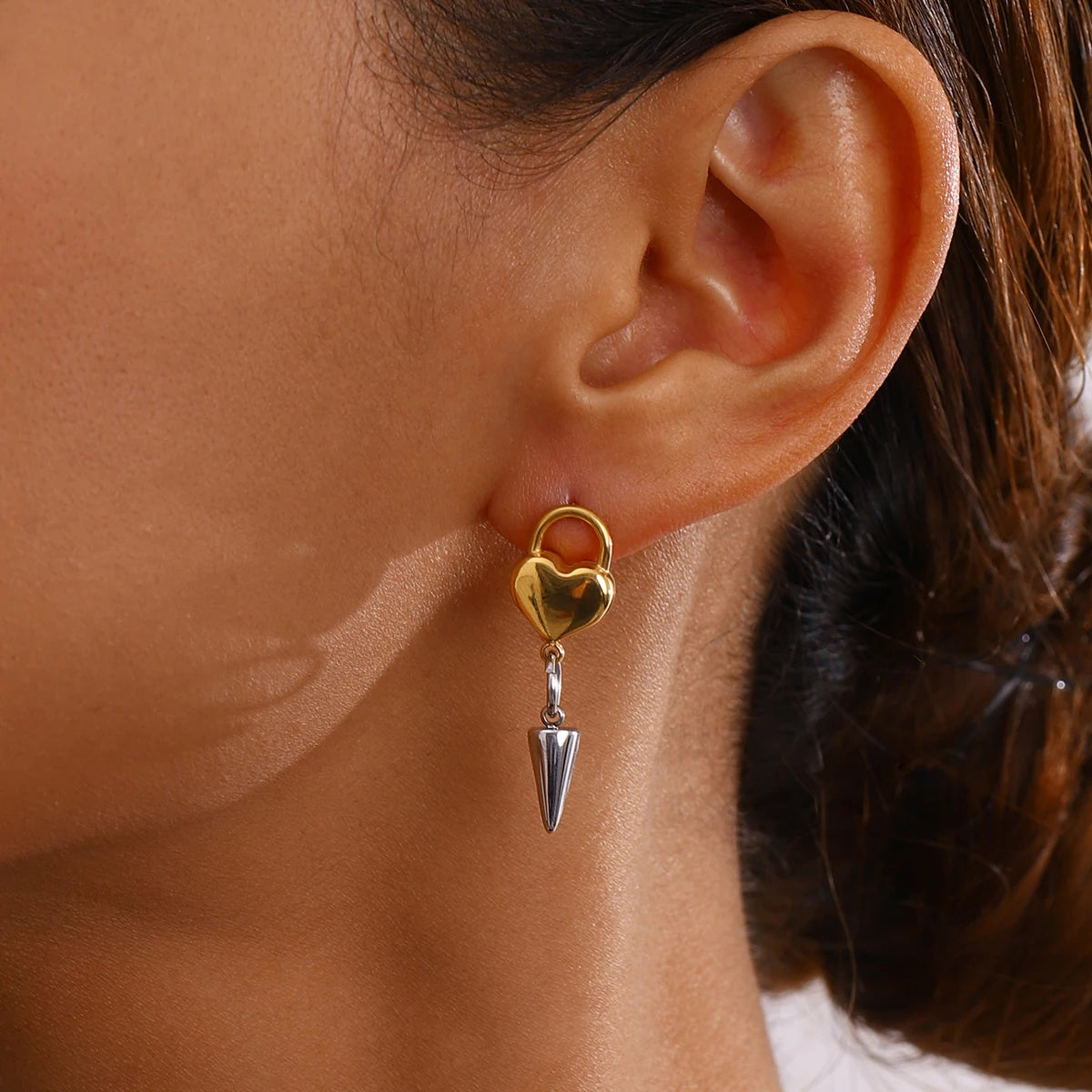 Heart Spike Drop Earrings — Stainless Steel · PS061
