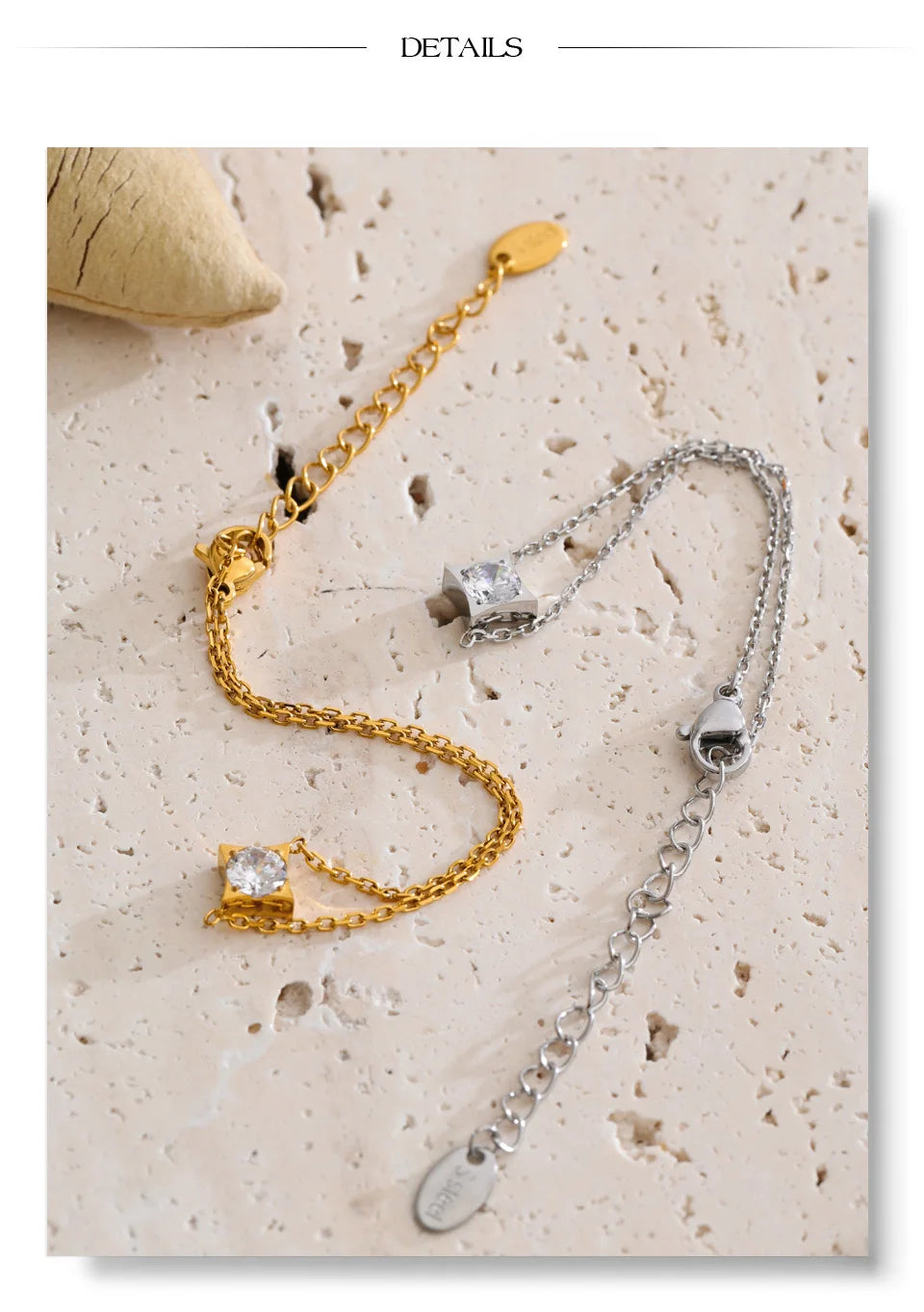 Cubic Zirconia Star Geometric Bracelet — Gold-Plated Stainless Steel with Cubic Zirconia · PS1229