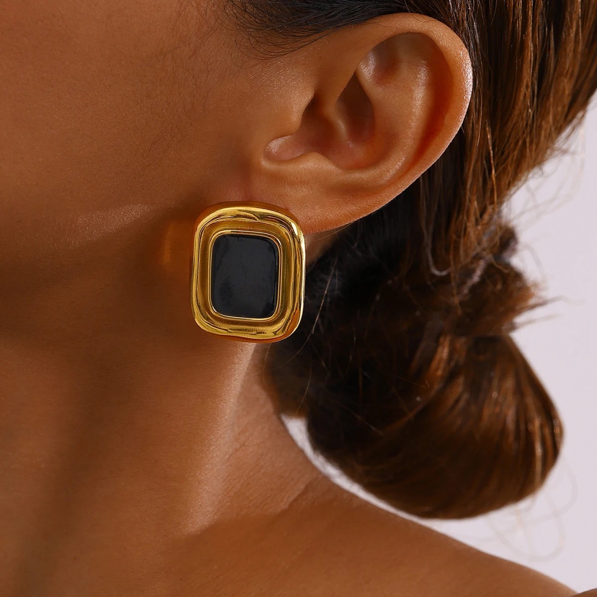 Vintage Stone Stud Earrings — Stainless Steel · PS092