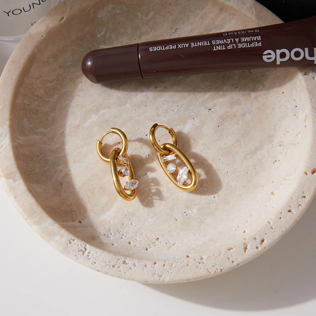 CZ Link Hoop Earrings — Stainless Steel · PS050