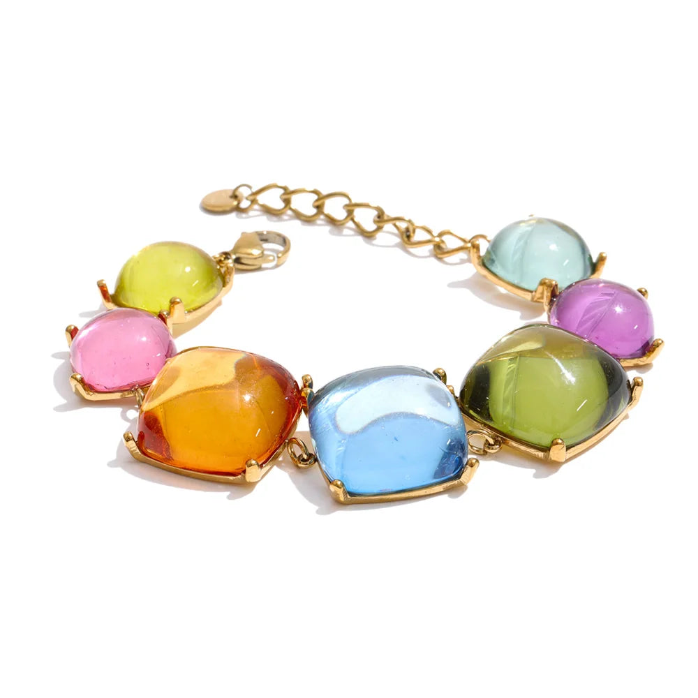 Resin acrylic multi-color earrings in gold-plated stainless steel with resin and acrylic.