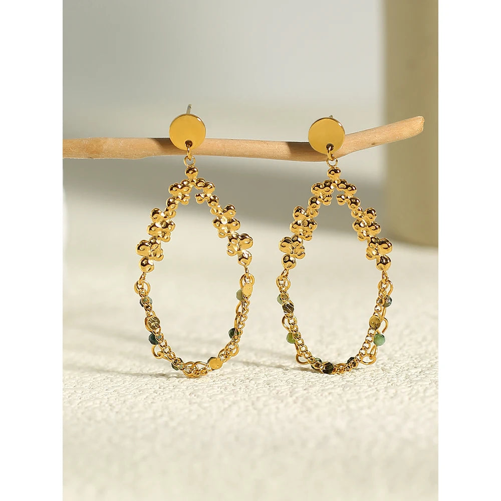 Natural Stone Chain Dangle Earrings — 316L Stainless Steel · PS479