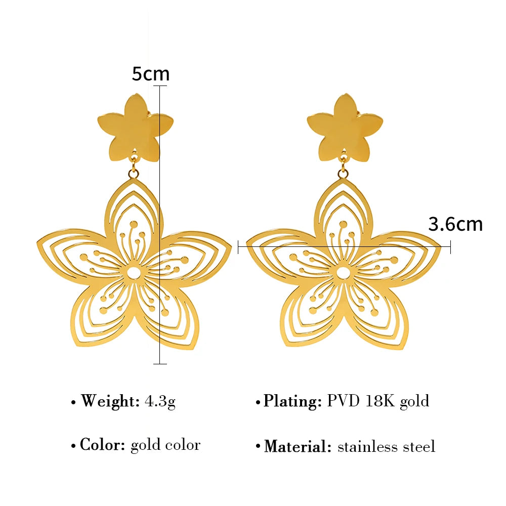 Drop Earrings Vintage Flower Hollow Dangle — 316L Stainless Steel · PS386