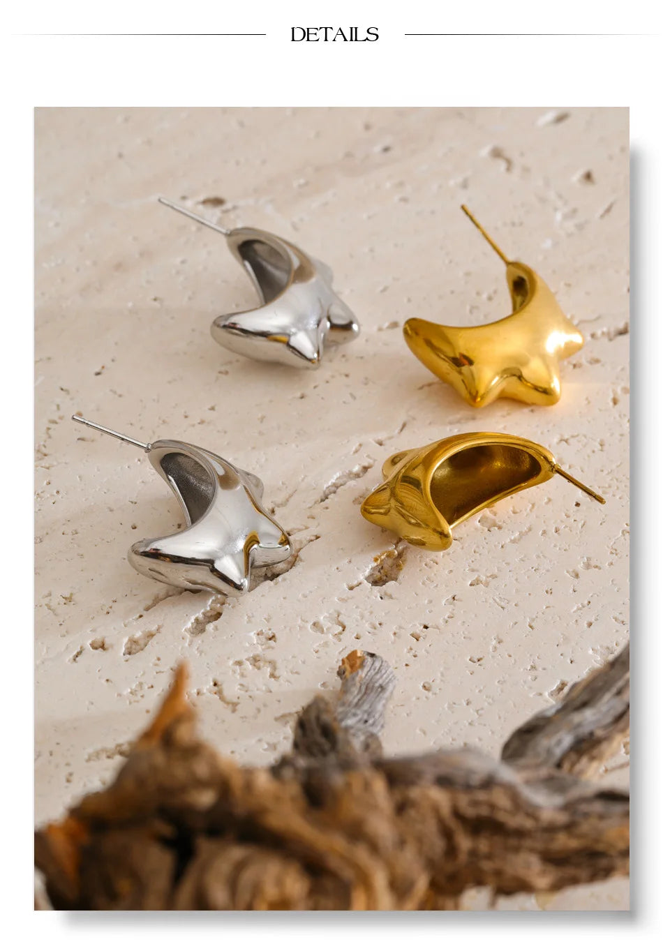 Geometric earrings in gold-plated stainless steel.