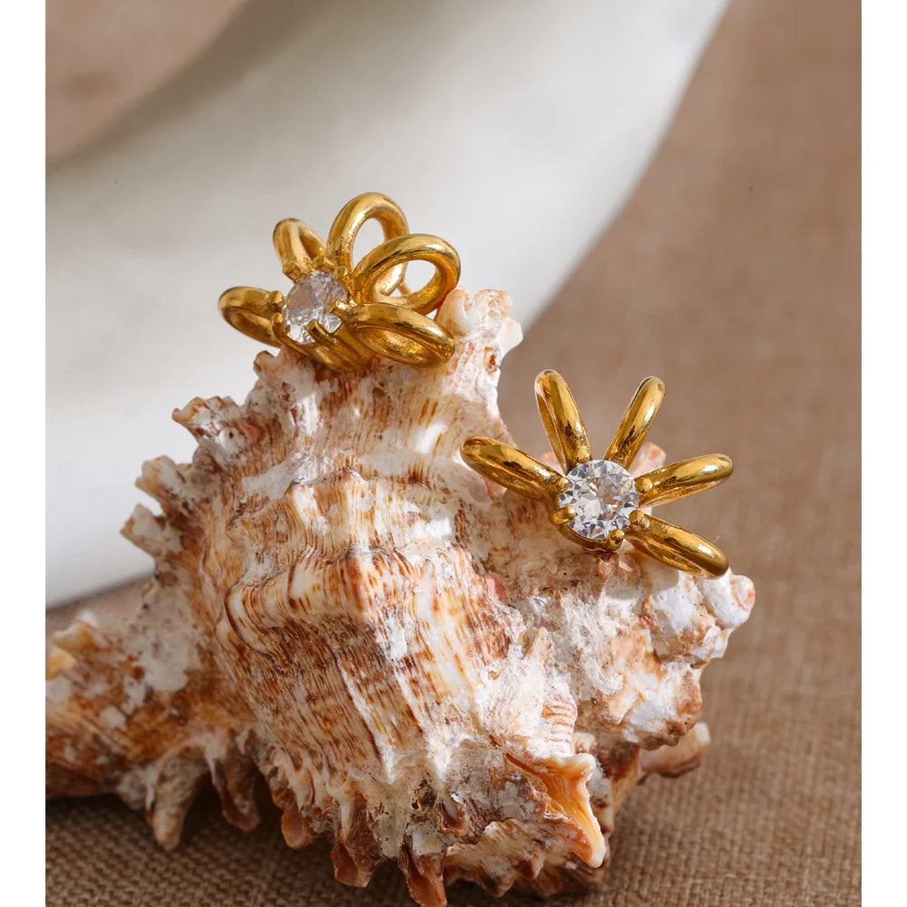 Cubic Zirconia Geometric Earrings — Gold-Plated Stainless Steel with Cubic Zirconia · PS1425