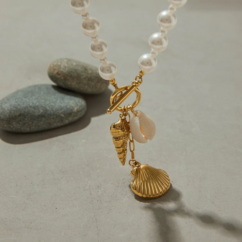 Pearl Shell Charm Necklace — Stainless Steel · PS166
