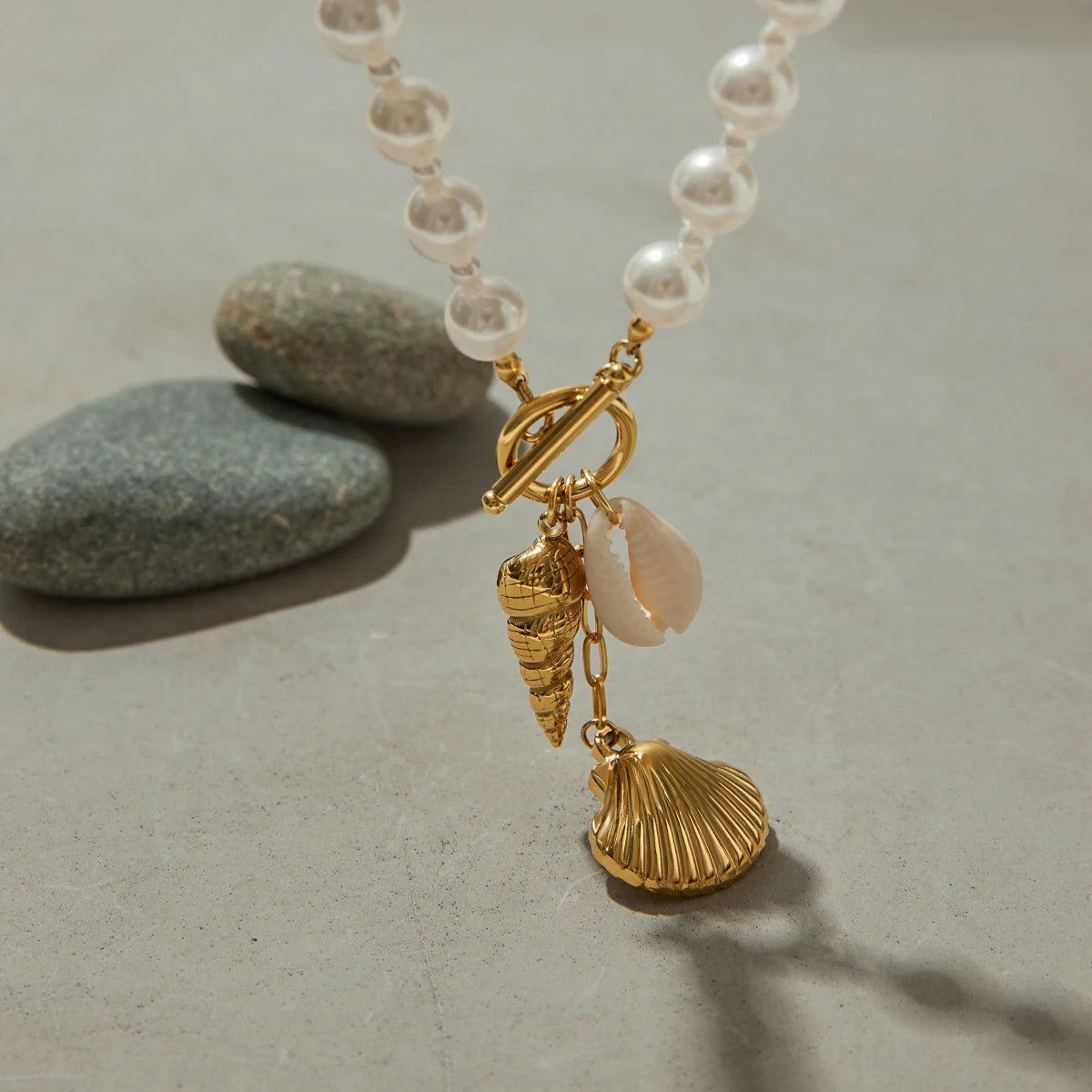 Pearl Shell Charm Necklace — Stainless Steel · PS166