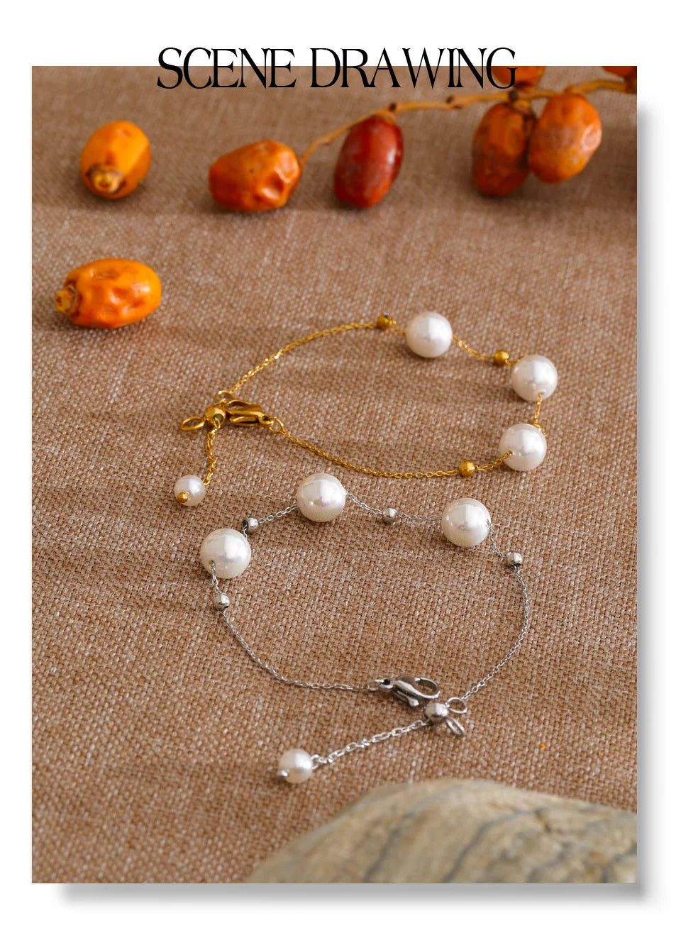 Pearl geometric chain necklace in gold-plated stainless steel with pearl.