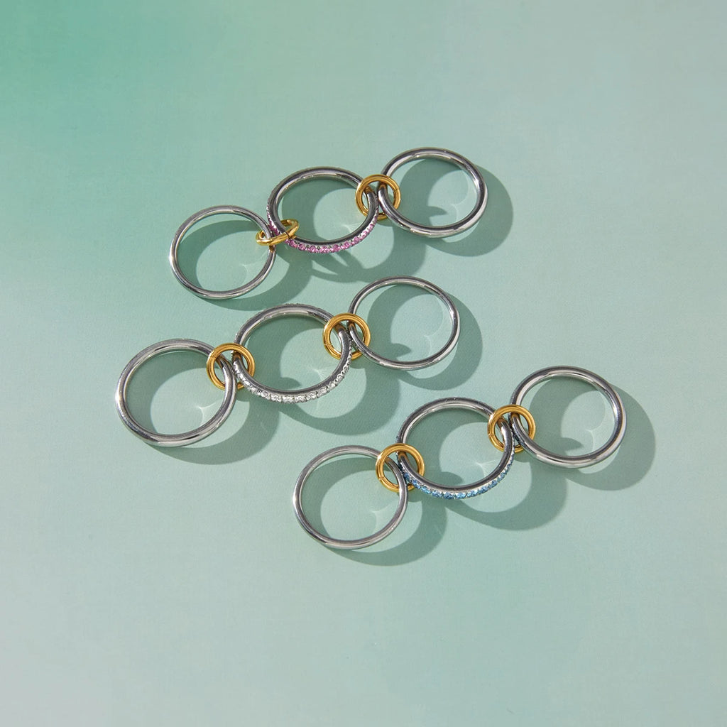 Two-Tone Crystal Ring — Stainless Steel · PS229